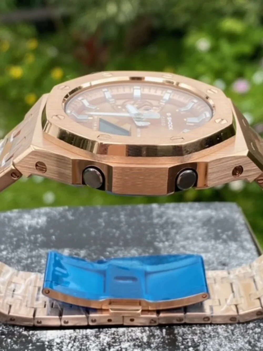 New Casio G-Shock GA2100 added Stainless Steel All Rose Gold Color MOD